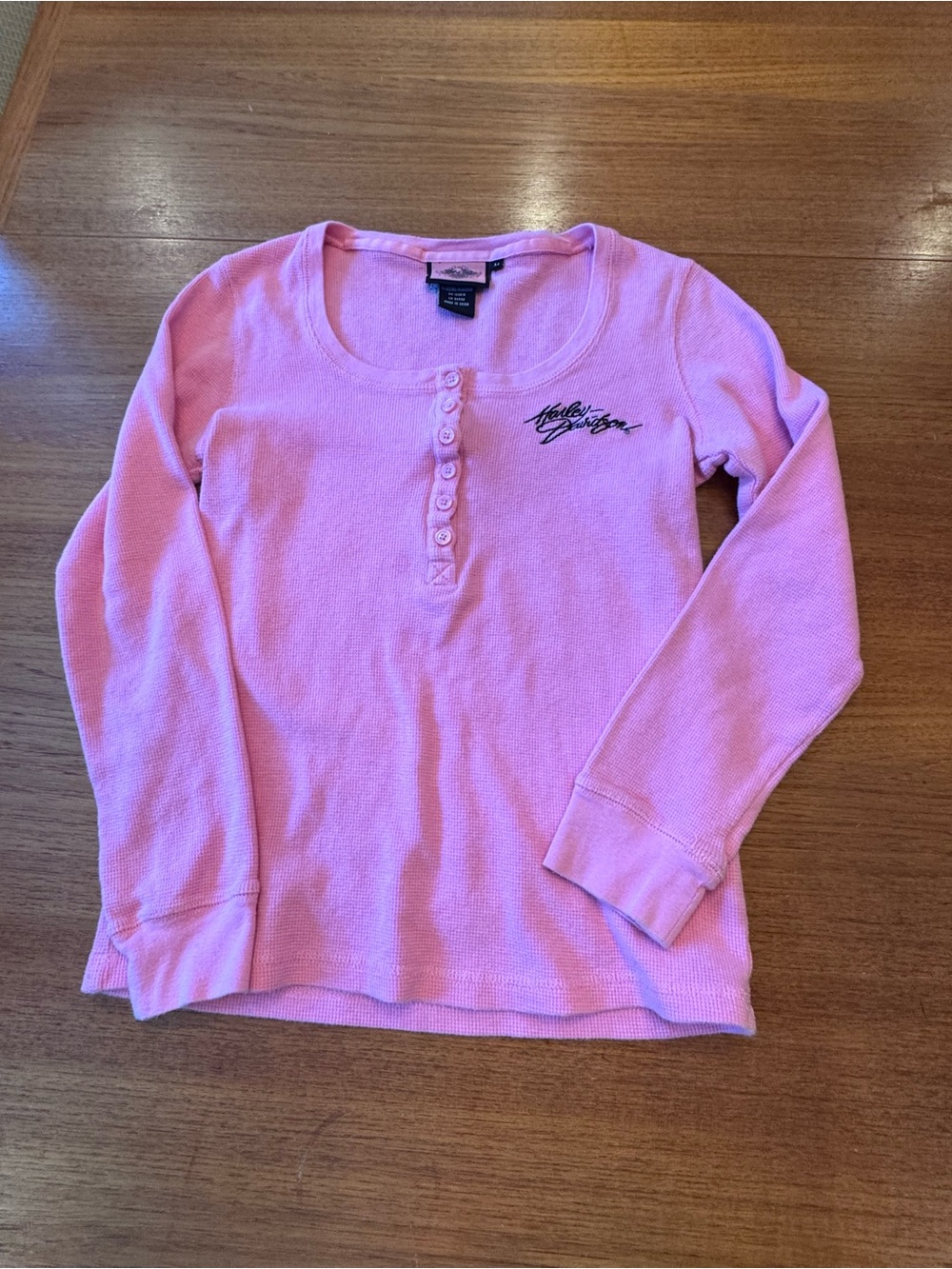 Harley-Davidson womens Pink Long-Sleeve Henley Top